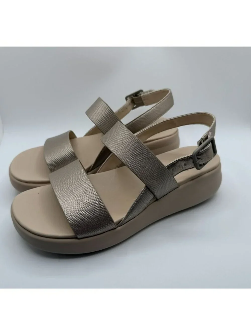 Naturalizer Coast Wedge Sandals Women Size 9W Metallic Mauve Strappy Shoes-NWOT